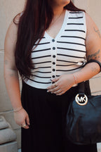 Stripe Button Down Vest Top