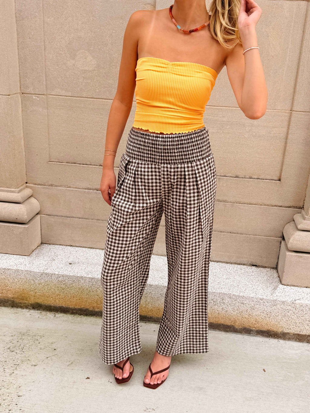 Gingham Smock Waist Pants