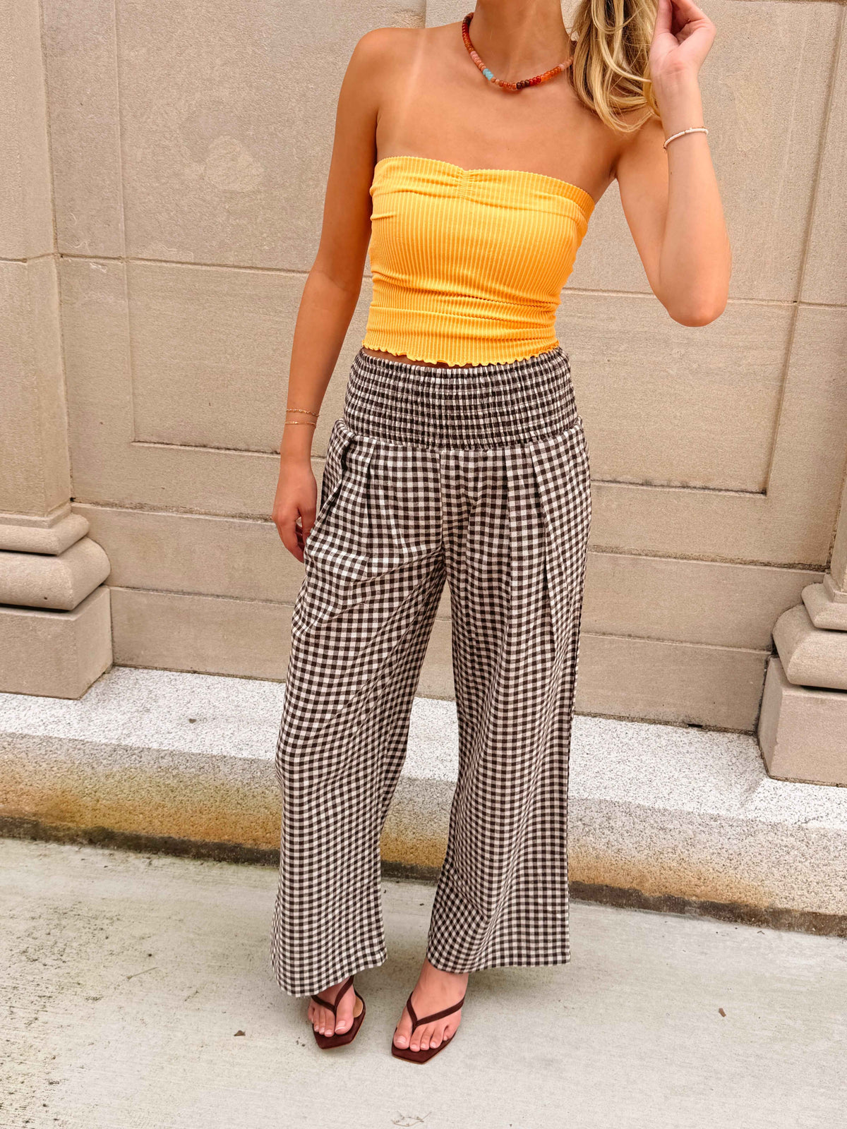 Gingham Smock Waist Pants