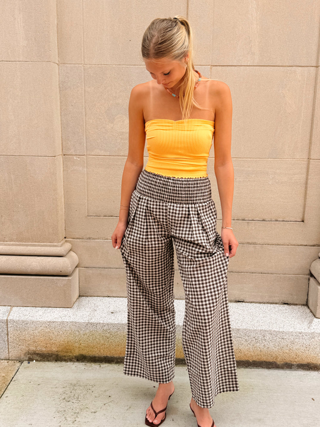 Gingham Smock Waist Pants