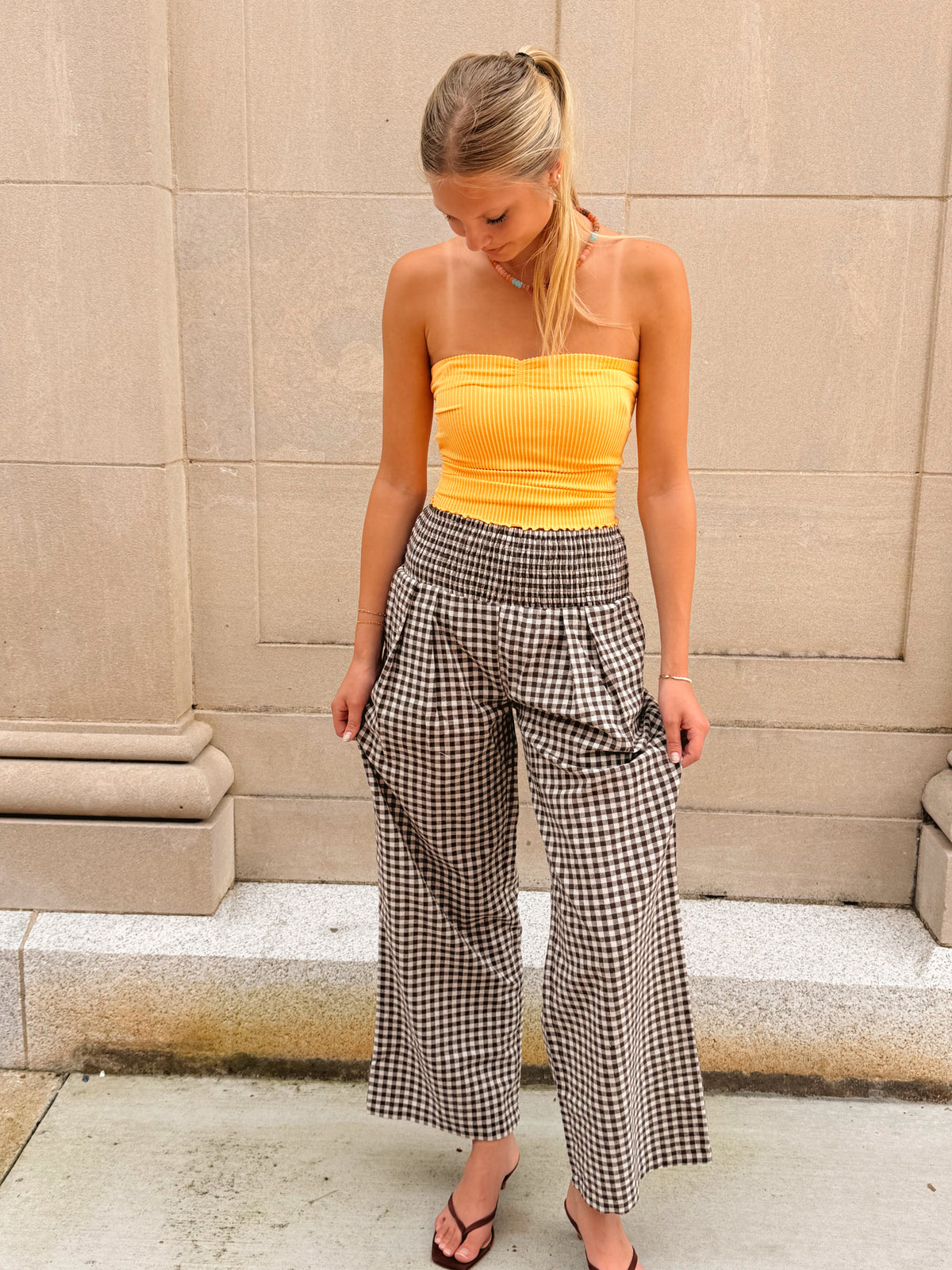 Gingham Smock Waist Pants