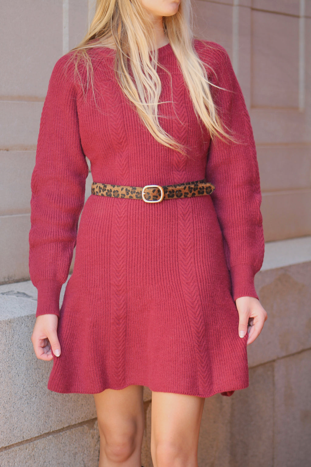 Burgundy Ribbed Sweater Dress