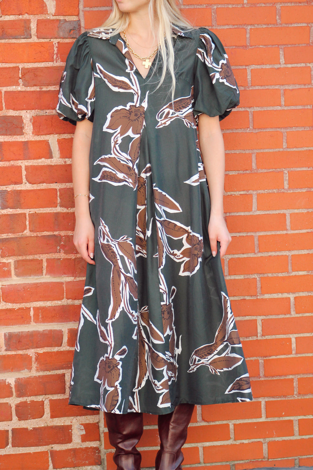 Puff Sleeve Midi - Hunter Green