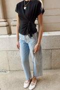 Knotted Tie Knit Top - Black