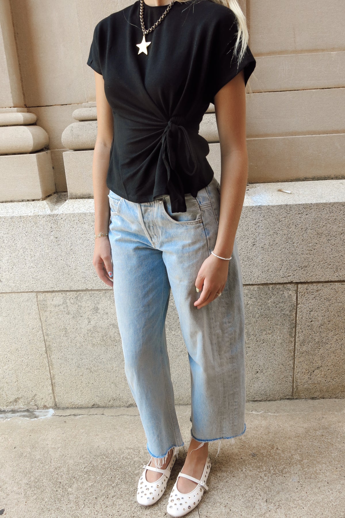 Knotted Tie Knit Top - Black