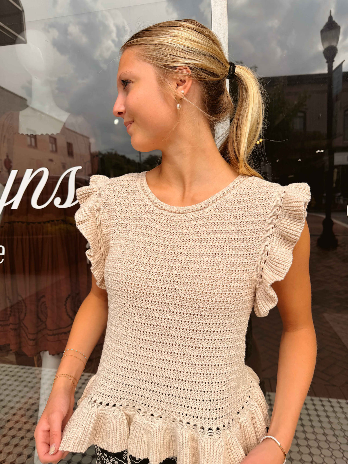 Ruffled Sweater Knit Top