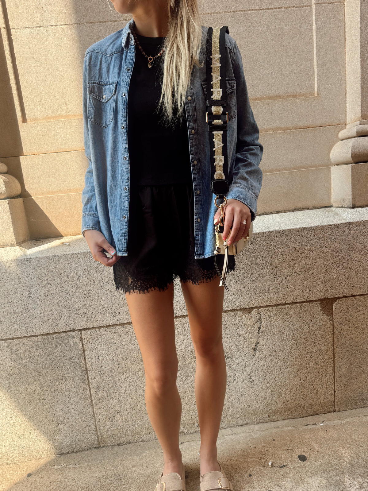 Satin Lace-Trim Shorts- Black