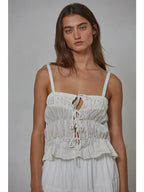Crochet Cotton Tie Front Tank - Ivory