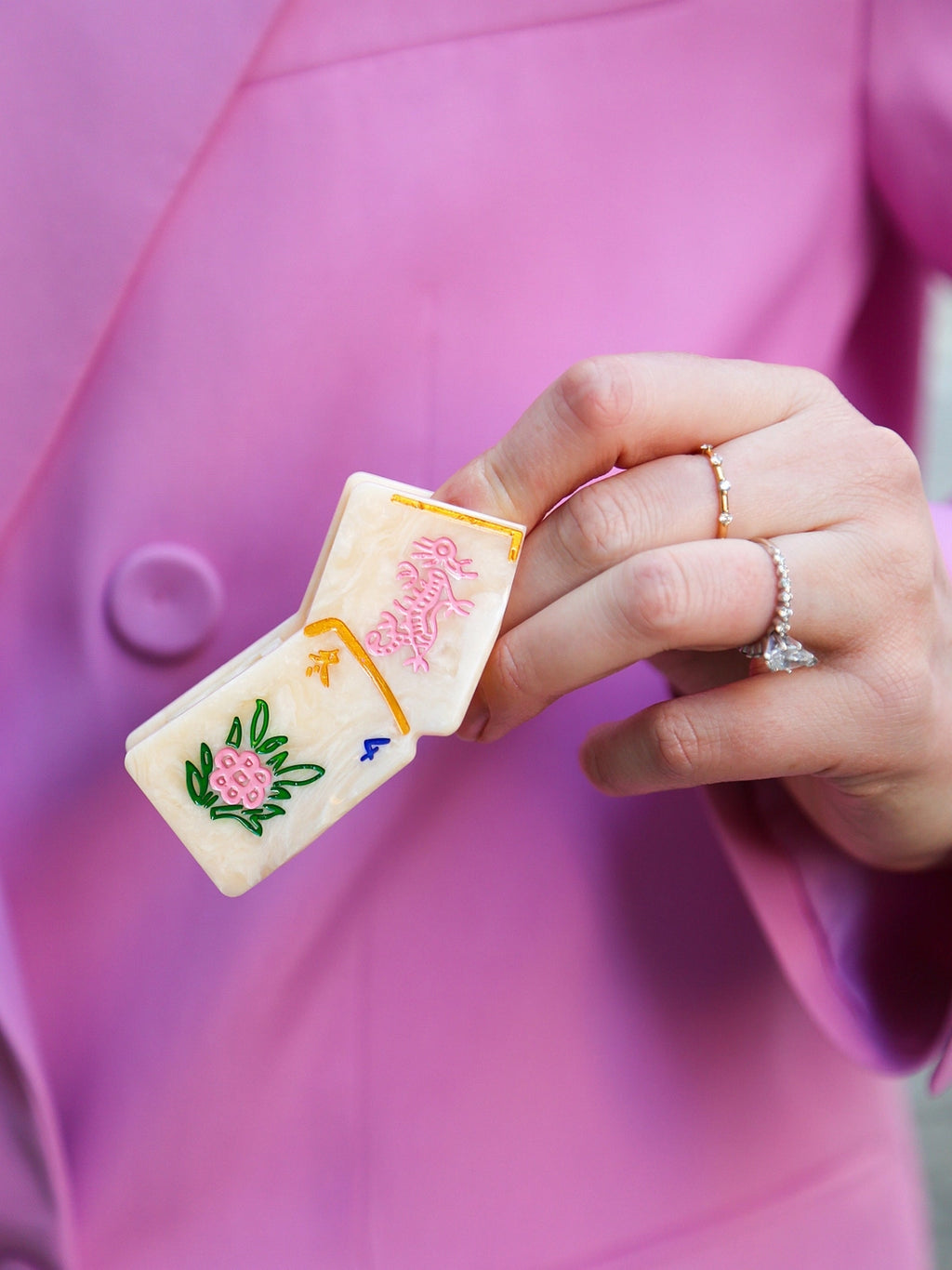 Handpainted Flower Mahjong Hair Clip