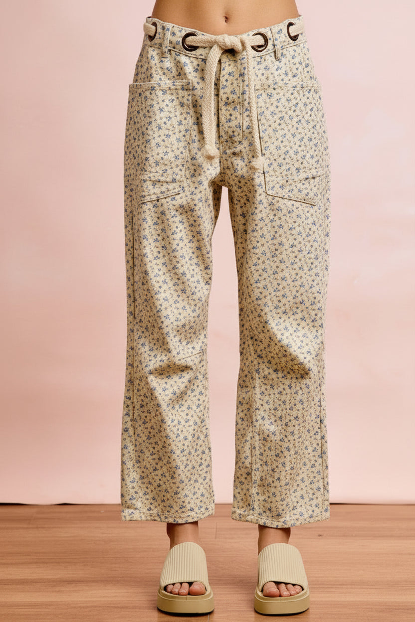 Floral Patch Barrel Jeans