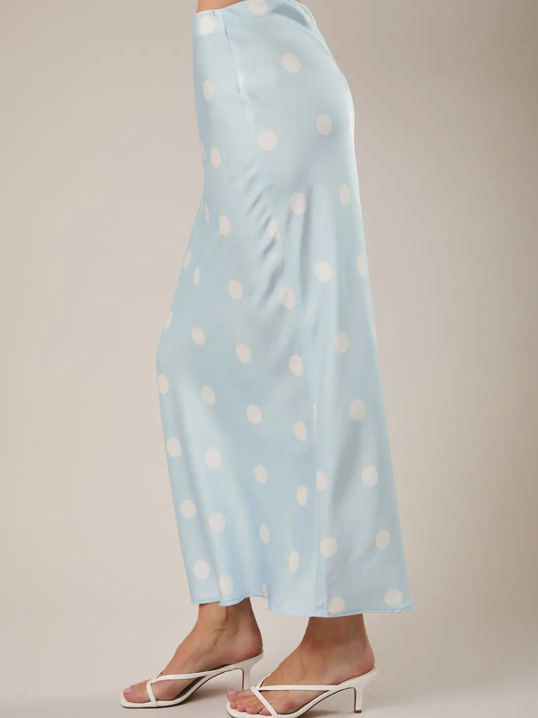 Satin Midi Skirt in Polka Dot