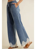 Lace Trim Denim Pants