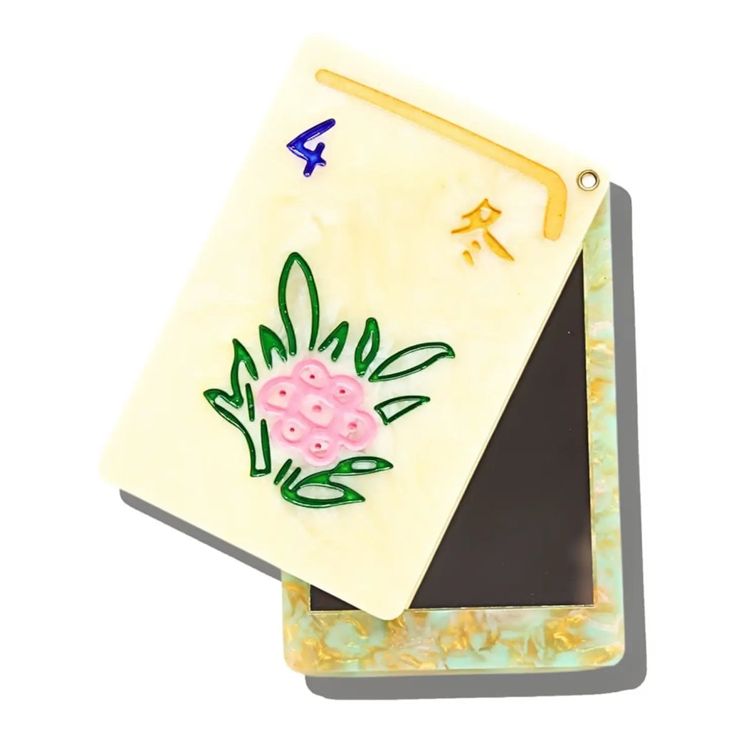 Handpainted Flower Mahjong Compact Mirror