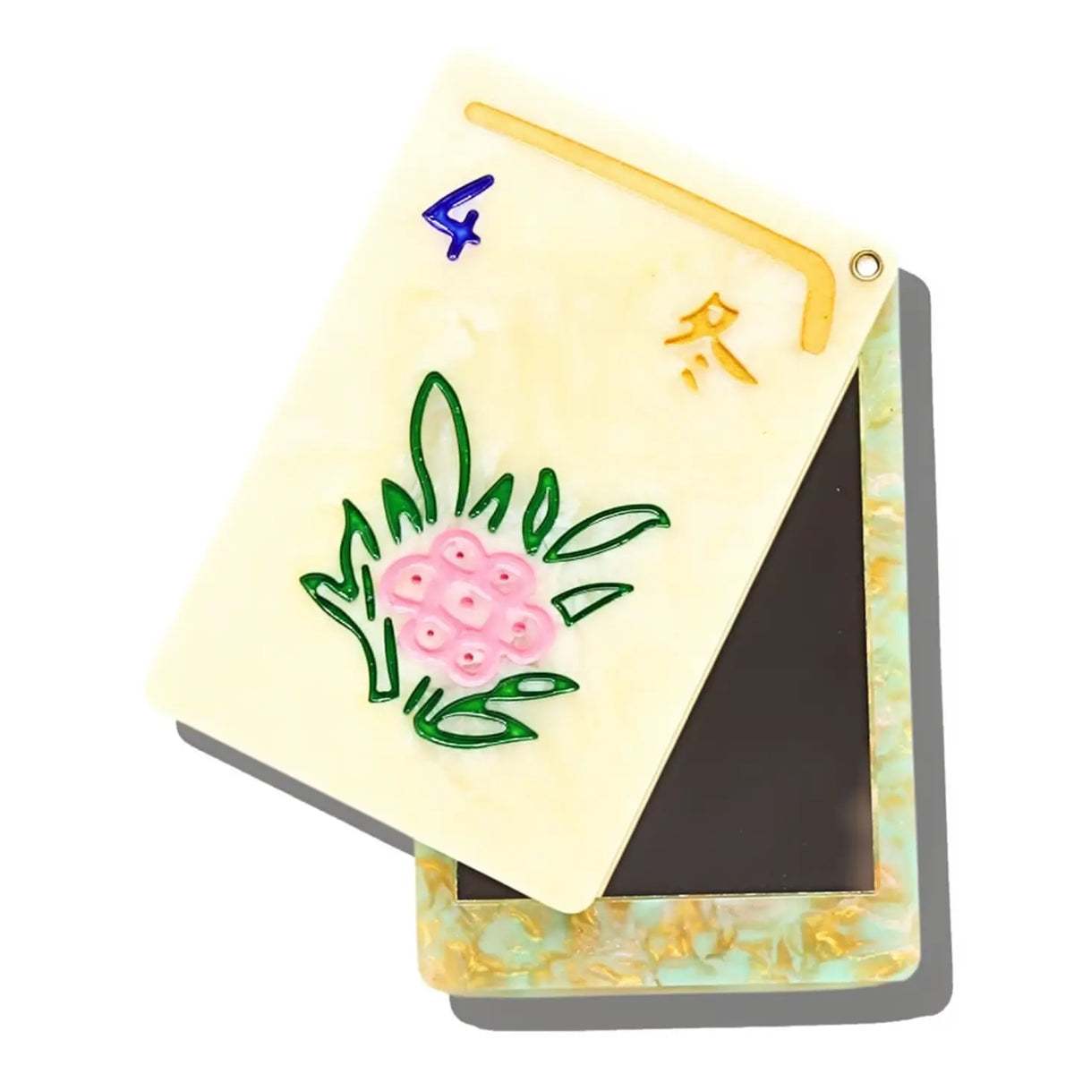 Handpainted Flower Mahjong Compact Mirror