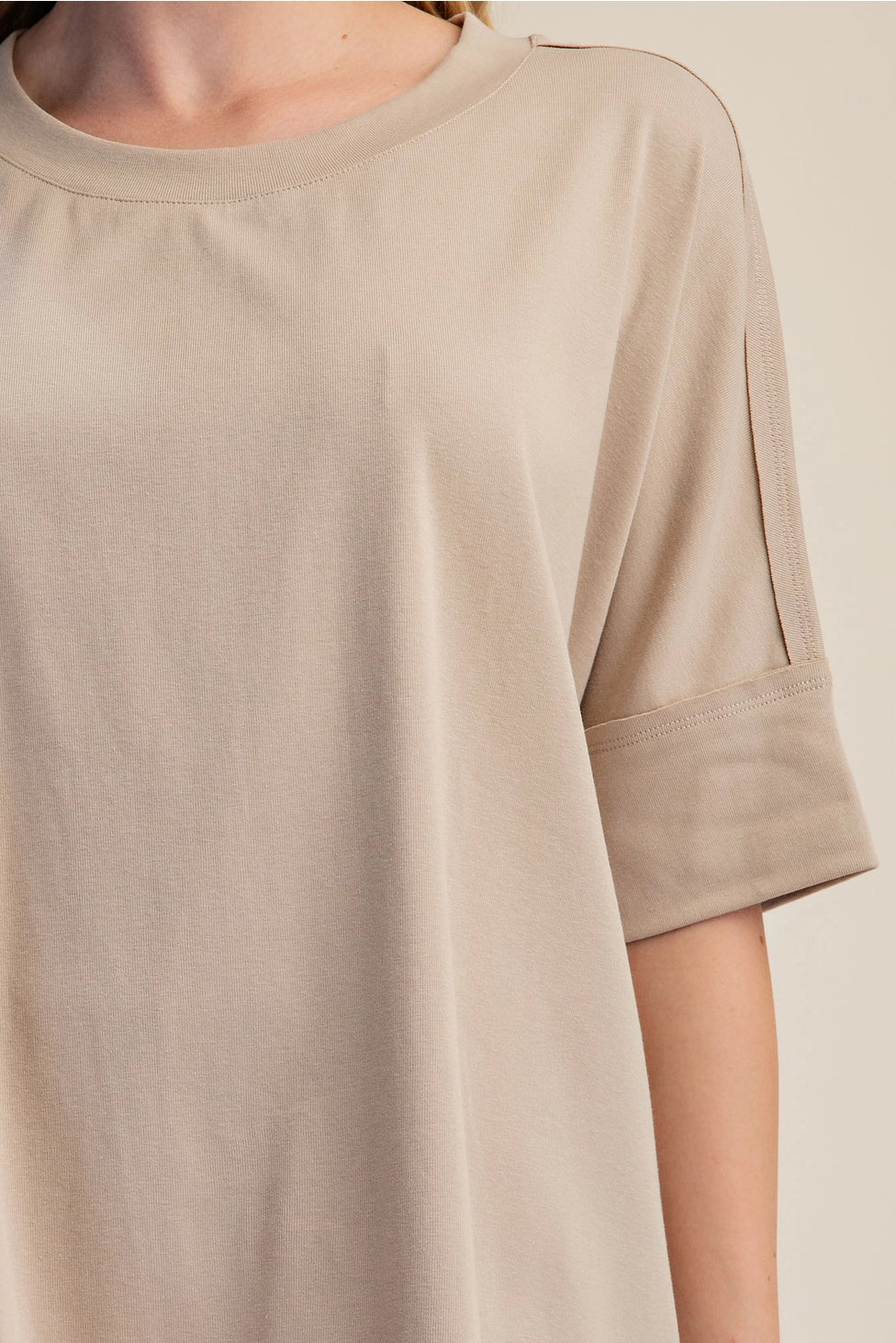 Oversized Round Neck Tee -Taupe
