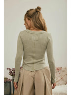 Washed Ribbed Henley Long Sleeve - Olive