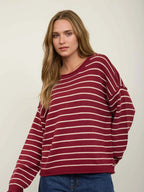 Stripe Sweater- Burgundy & Cream