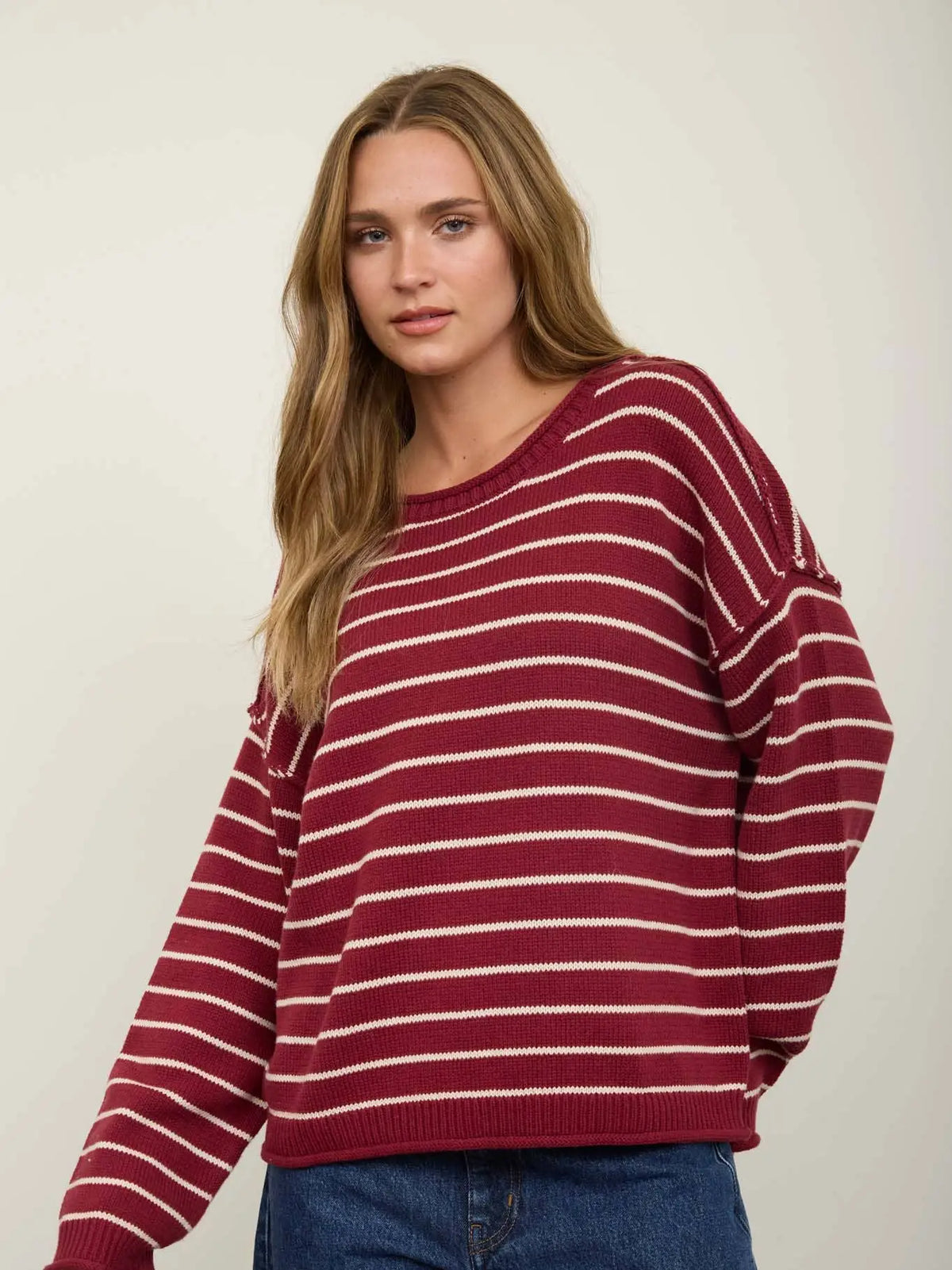 Stripe Sweater- Burgundy & Cream