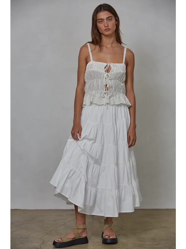 Crochet Cotton Tie Front Tank - Ivory