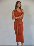 Rust Shoulder Sleeveless Midi Dress
