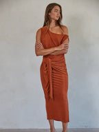 Rust Shoulder Sleeveless Midi Dress