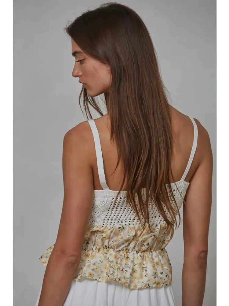 Crochet Cotton Tie Front Tank - Floral
