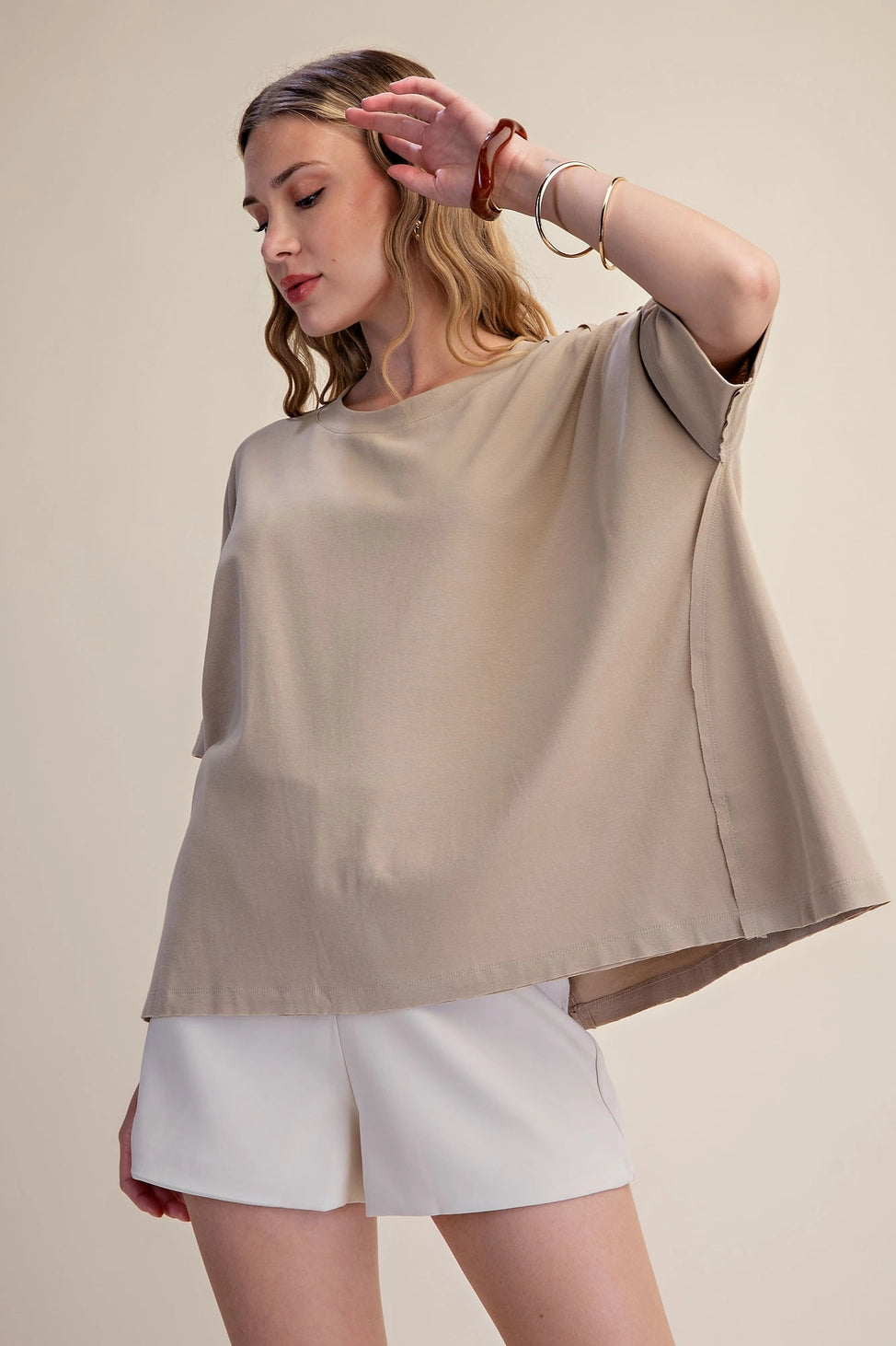 Oversized Round Neck Tee -Taupe
