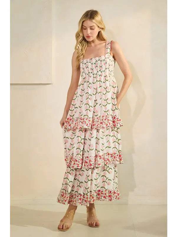Tiered Floral Pink Maxi