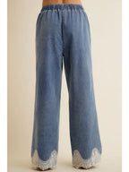 Lace Trim Denim Pants