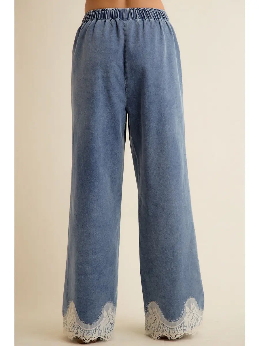 Lace Trim Denim Pants